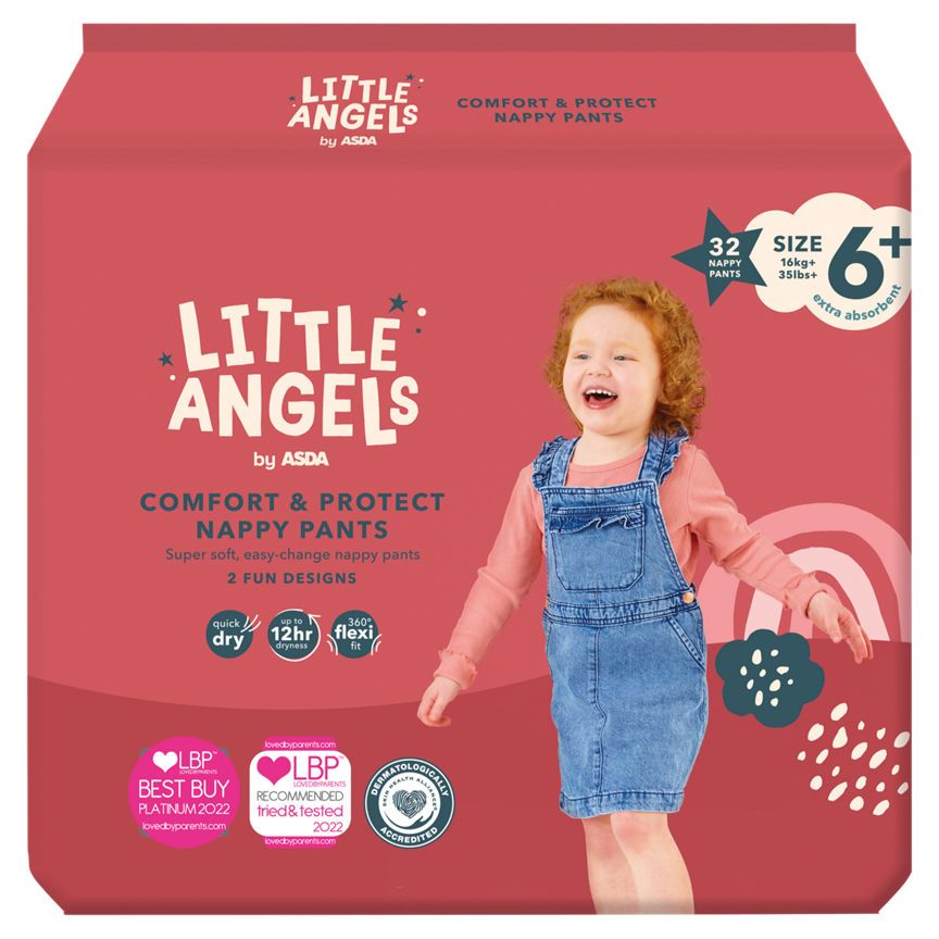 LITTLE ANGELS by ASDA Comfort &amp;amp; Protect Size 6+ 32 Nappy Pants