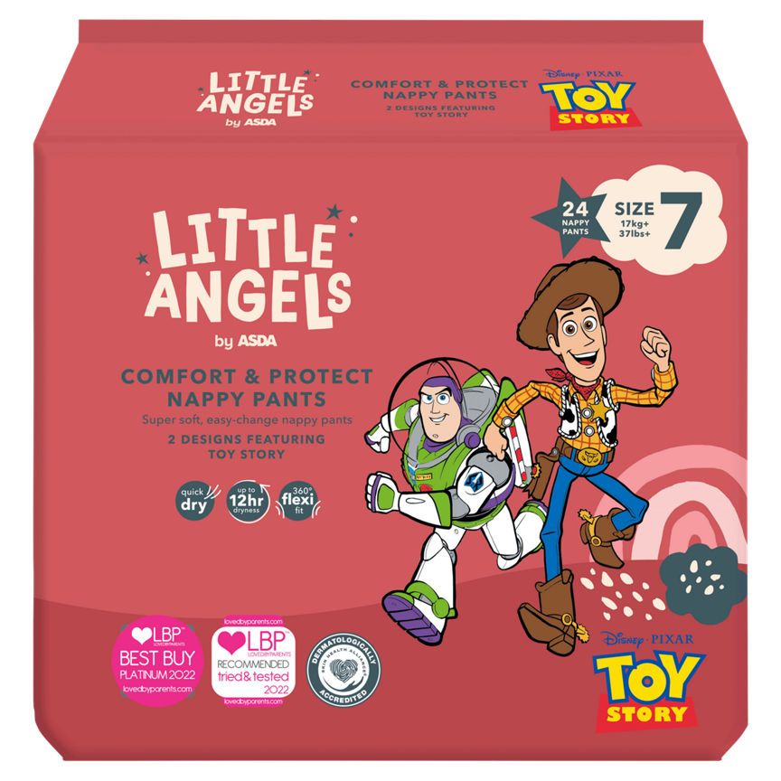 LITTLE ANGELS by ASDA Comfort &amp;amp; Protect Size 7 Disney 17kg+ 24 Nappy Pants