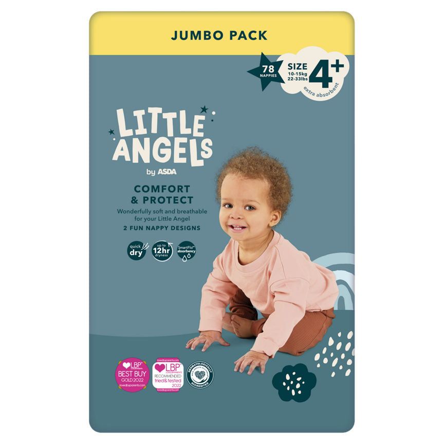 LITTLE ANGELS by ASDA Size 4+ Comfort &amp;amp; Protect Jumbo Pack 78 Nappies