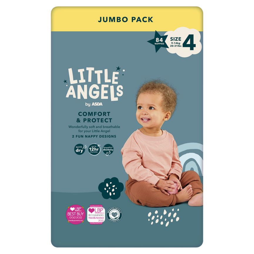 LITTLE ANGELS by ASDA Size 4 Comfort &amp;amp; Protect Jumbo Pack 84 Nappies