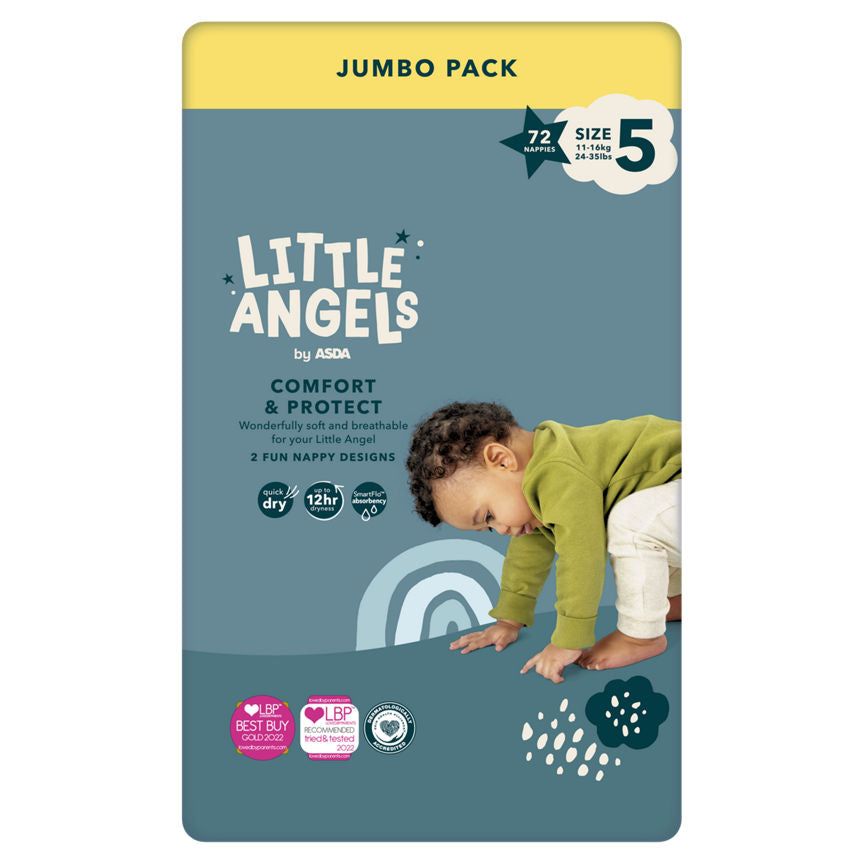 LITTLE ANGELS by ASDA Size 5 Comfort &amp;amp; Protect Jumbo Pack 72 Nappies