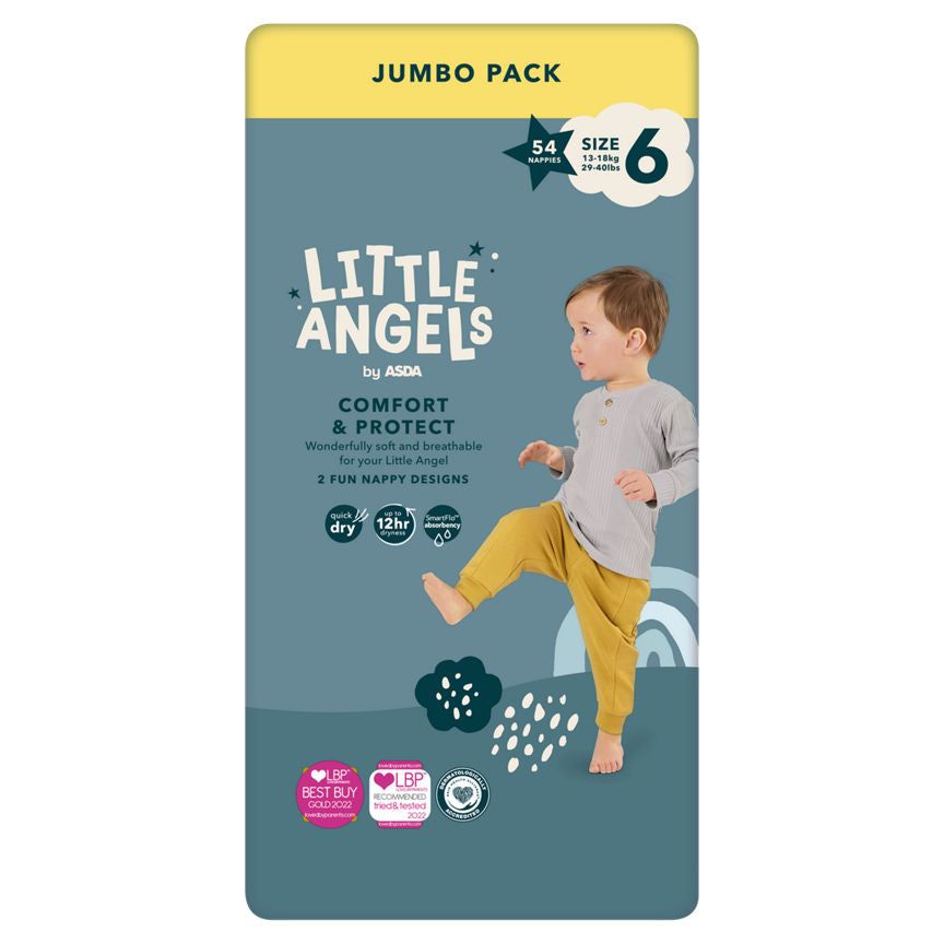 LITTLE ANGELS by ASDA Size 6 Comfort &amp;amp; Protect Jumbo Pack 54 Nappies