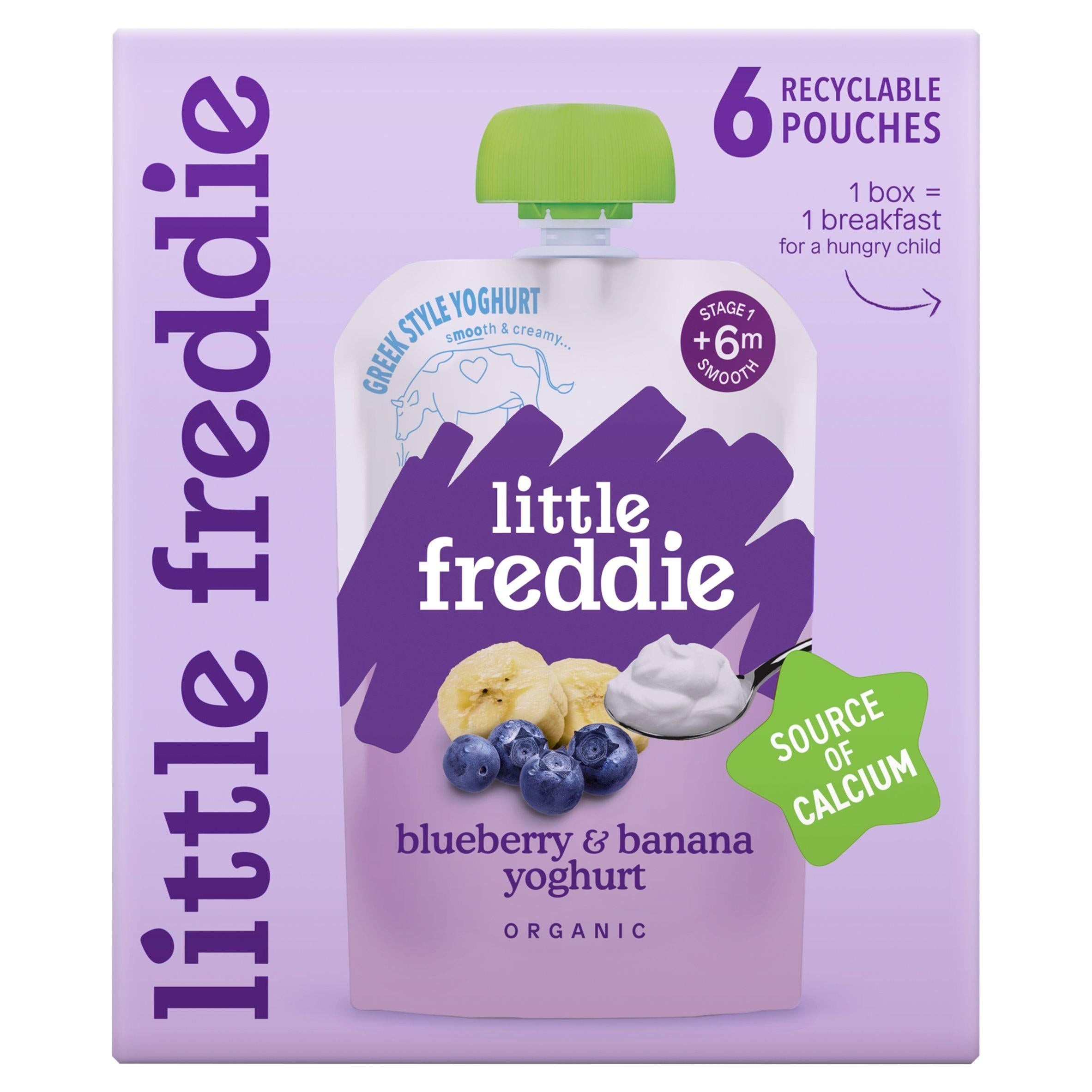 Little Freddie Blueberry &amp;amp; Banana Greek Style Yoghurt Organic Stage 1 +6m Smooth 6x100g