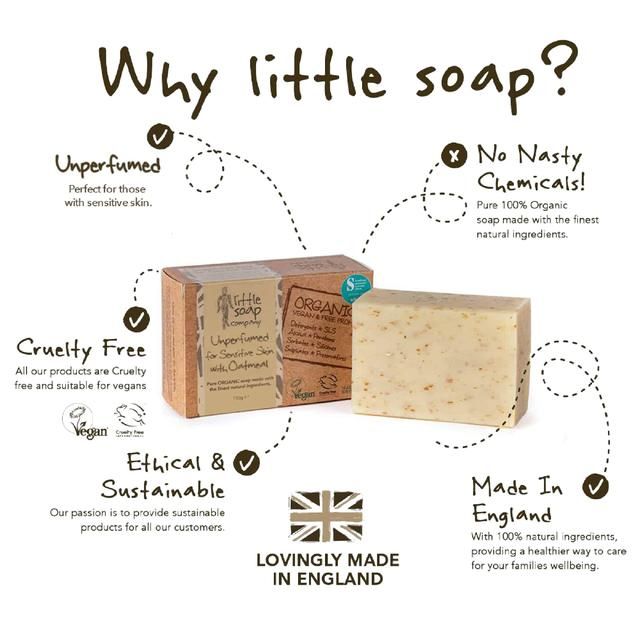 Little Soap Company Organic Bar Soap Unperfumed for Sensitive Skin   110g