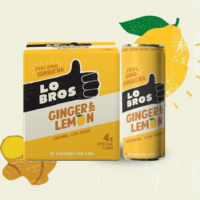 Lo Bros Kombucha Ginger &amp;amp; Lemon Low Sugar Multipack   4 x 250ml
