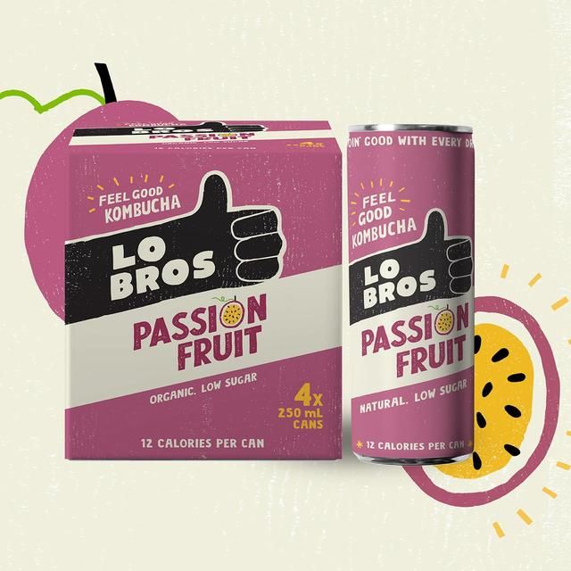 Lo Bros Kombucha Passionfruit Low Sugar Multipack   4 x 250ml