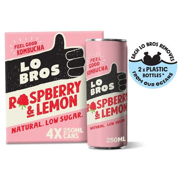Lo Bros Kombucha Raspberry &amp;amp; Lemon Low Sugar Multipack   4 x 250ml