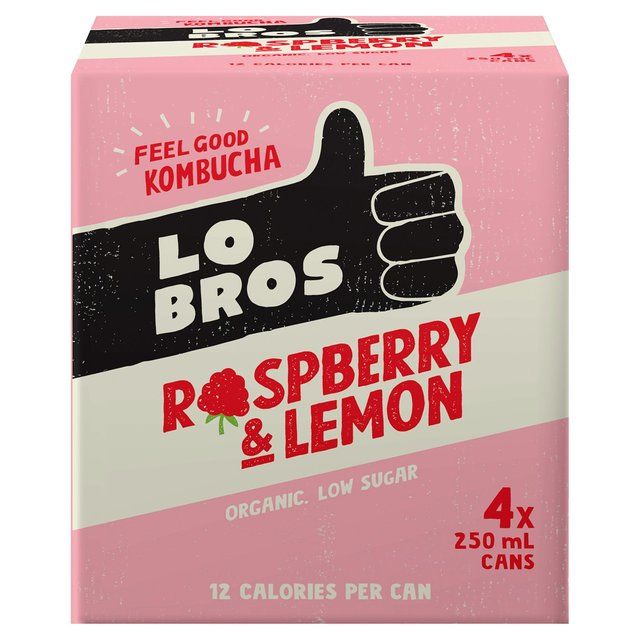 Lo Bros Kombucha Raspberry &amp;amp; Lemon Low Sugar Multipack   4 x 250ml