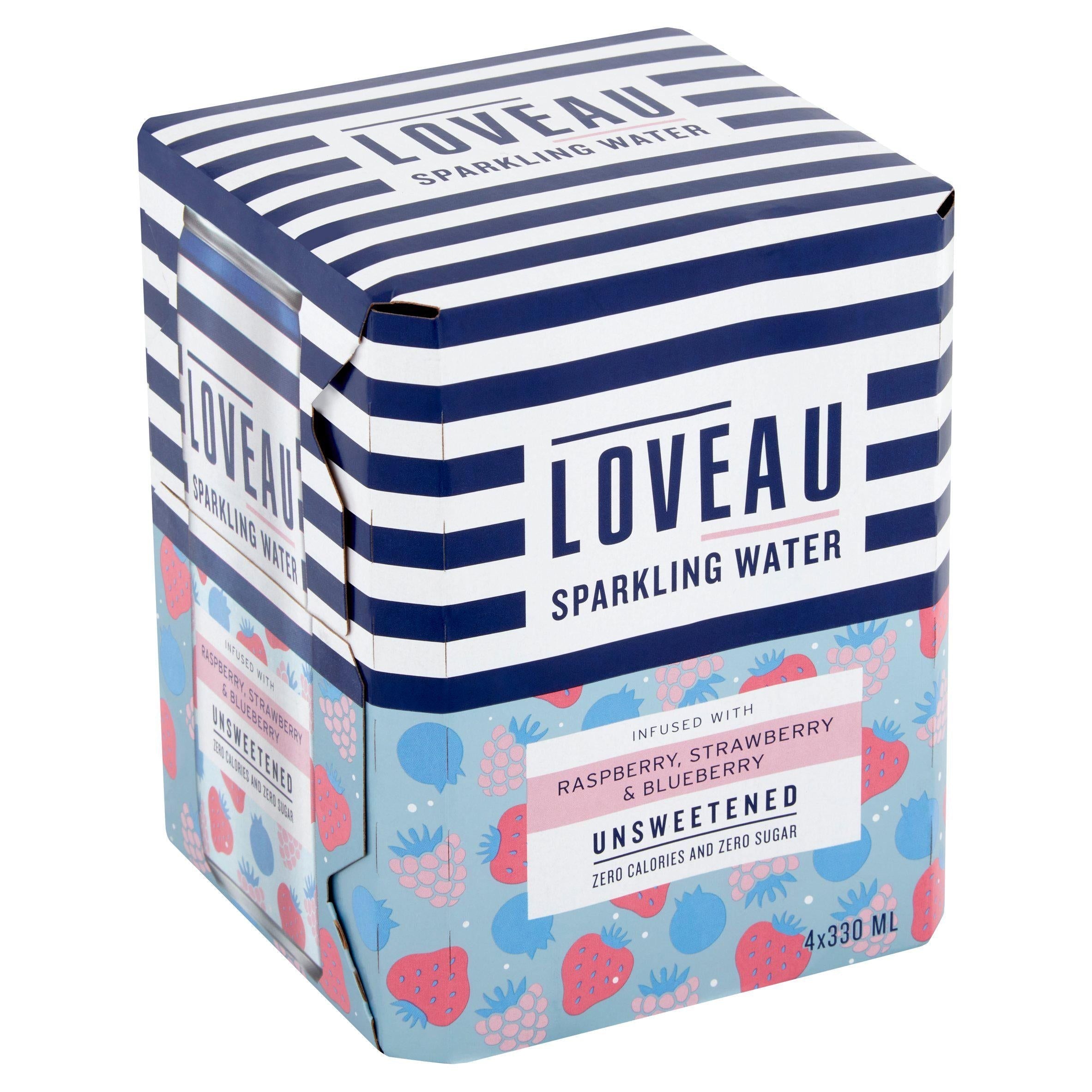 Loveau Sparkling Water Infused with Raspberry Strawberry &amp;amp; Blueberry 4x330ml