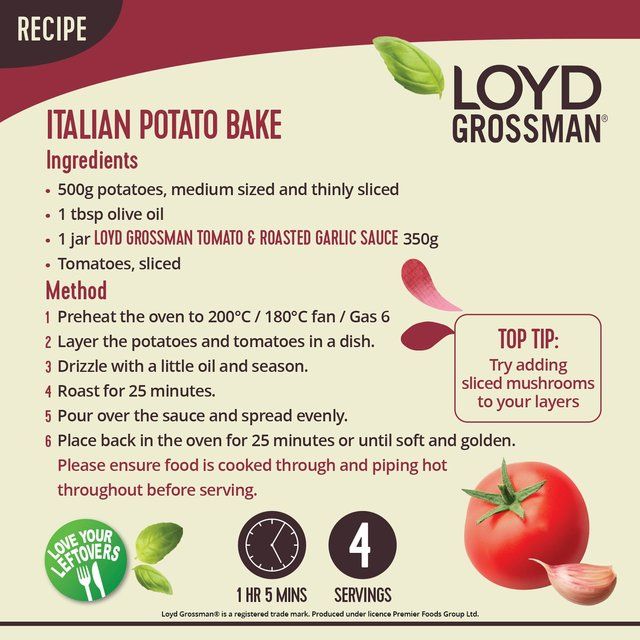 Loyd Grossman Tomato &amp;amp; Roasted Garlic Pasta Sauce   350g