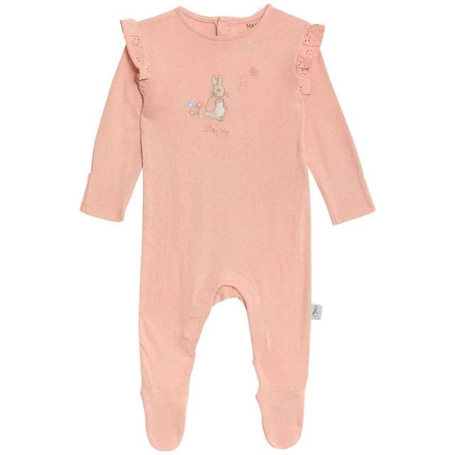 M&amp;amp;S 2pk Peter Rabbit Sleepsuits 0-3 Months Pink