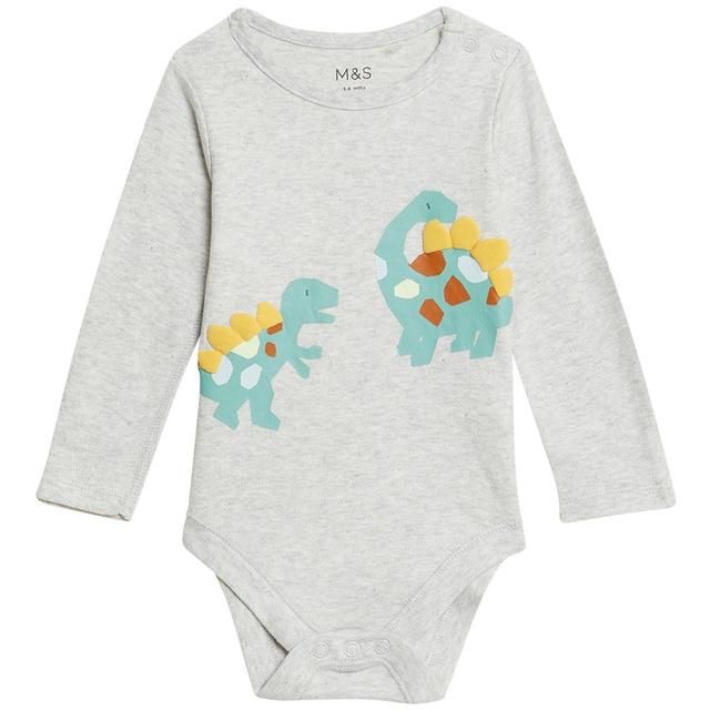 M&amp;amp;S 3 Pack Pure Cotton Dinosaur Bodysuits 0-3 Years