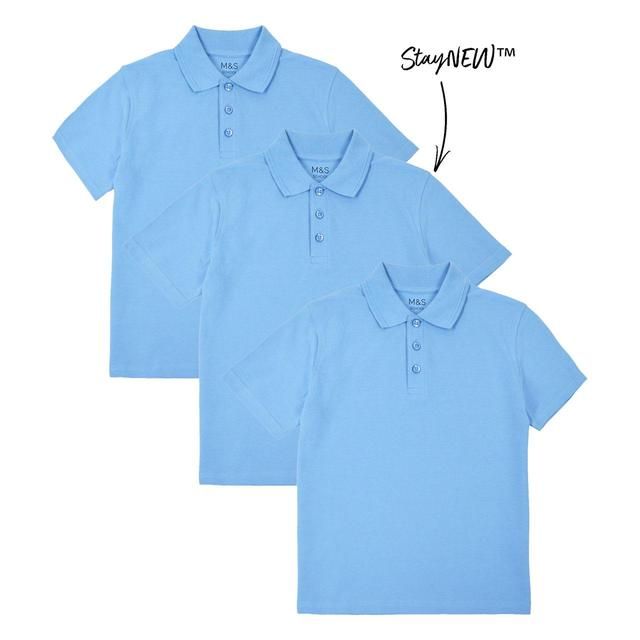 M&amp;amp;S 3pk Pure Cotton School Polo Shirts 3-12 Years Blue