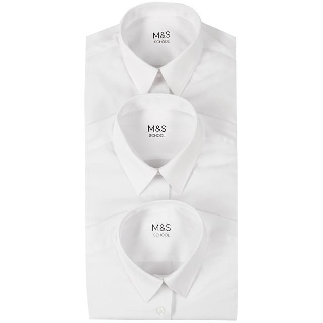 M&amp;amp;S 3pk Regular Fit Easy Iron Blouses 3-14 Years White