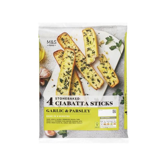 M&amp;amp;S 4 Garlic &amp;amp; Parsley Ciabatta Sticks   4 per pack