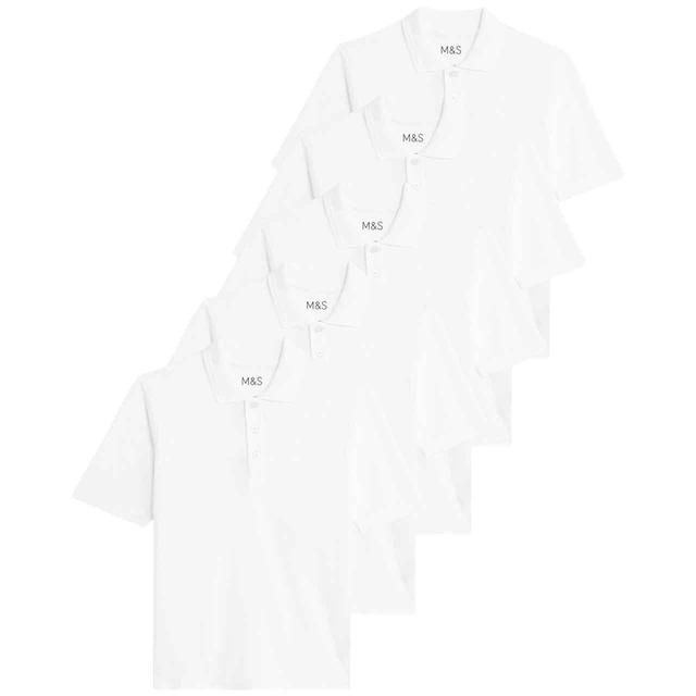 M&amp;amp;S 5pk Unisex Polo Shirt 3-14 Years White