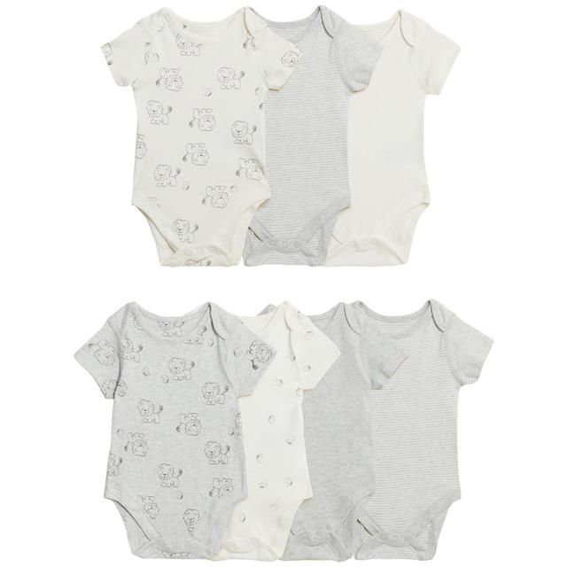M&amp;amp;S 7pk Lion Bodysuits Newborn-3 Y Grey Mix