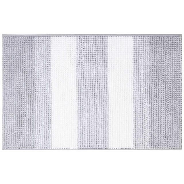 M&amp;amp;S Bobble Striped Bath Mat Silver Grey