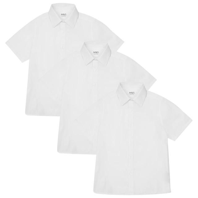 M&amp;amp;S Boys 3pk Easy Iron School Shirts 3-13 Years White