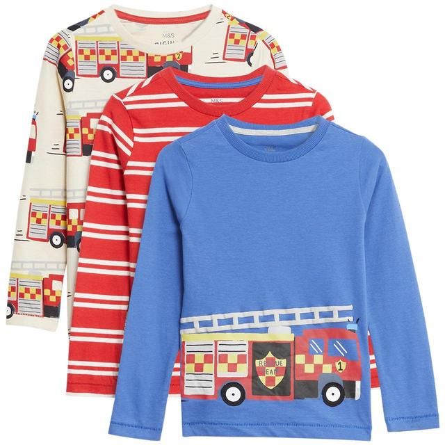 M&amp;amp;S Boys Pure Cotton Fire Engine Tops 6-7 Years