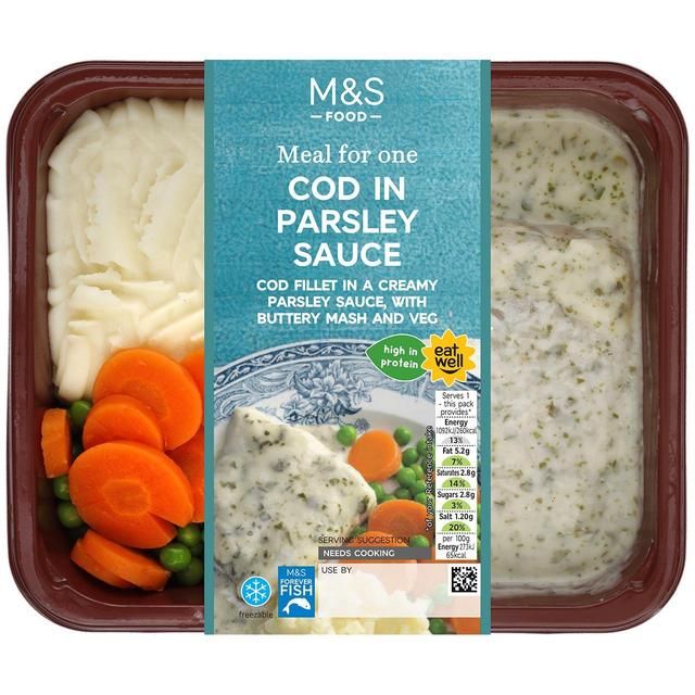 M&amp;amp;S Cod in Parsley Sauce with Mash Peas &amp;amp; Carrots   400g