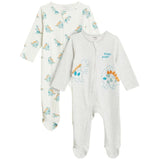 M&amp;amp;S Collection 2 Pack Pure Cotton Dinosaur Sleepsuits Grey Mix 0-3 Years