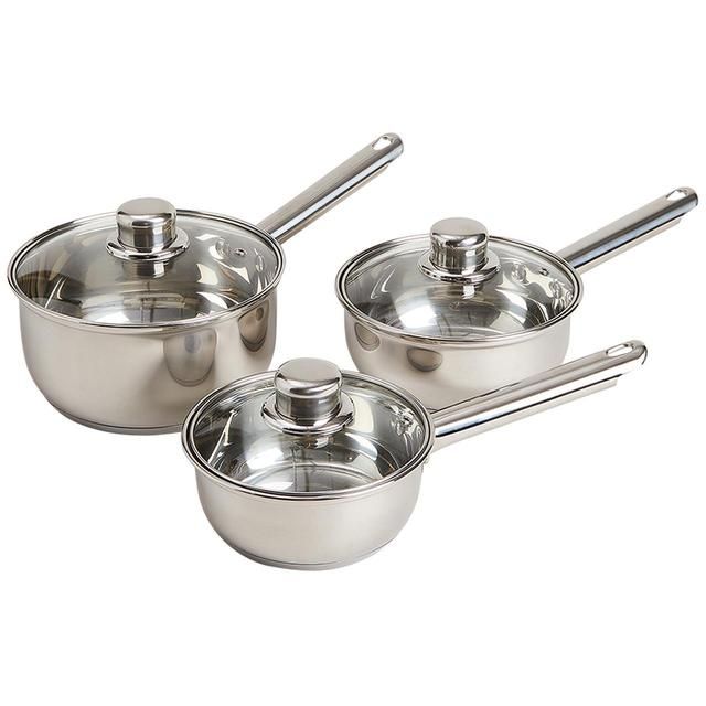 M&amp;amp;S Collection 3 Piece Stainless Steel Pan Set Silver   3 per pack