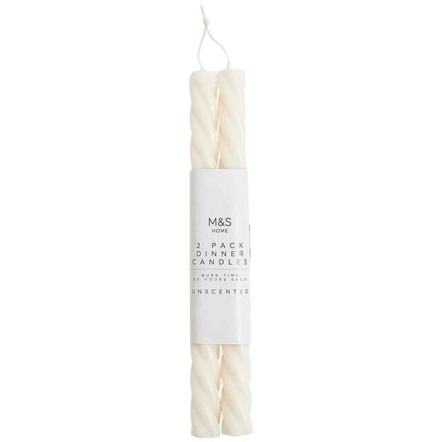 M&amp;amp;S Collection Set of 2 Twisted Dinner Candles White   2 per pack