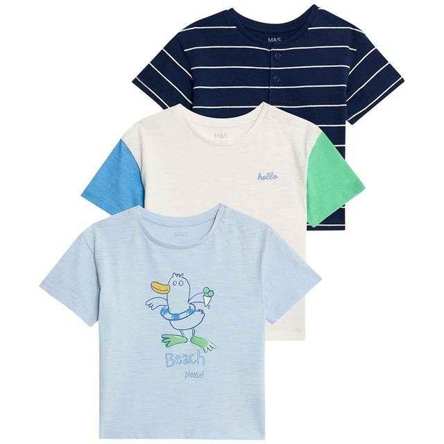 M&amp;amp;S Cotton Beach T-Shirts 0-3 Years Blue