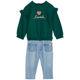 M&amp;amp;S Cotton Heart Sweat and Jean Outfit '0-3 M Green Mix