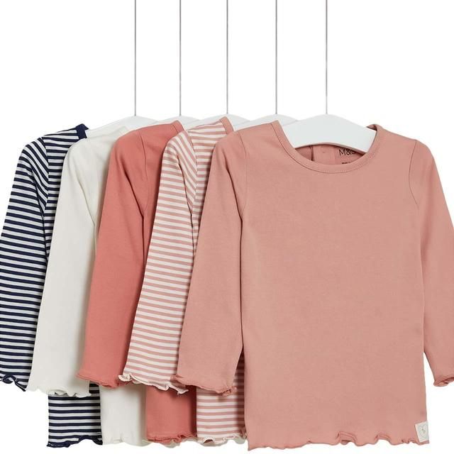 M&amp;amp;S Cotton Long Sleeve Pink Mix Tops 5 Pack 0 Months-3 Years