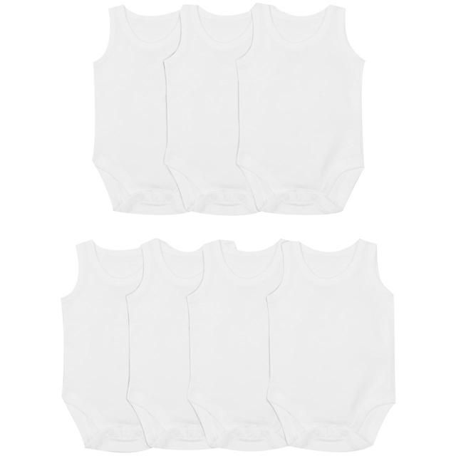M&amp;amp;S Cotton Sleeveless Bodysuits 7 Pack White