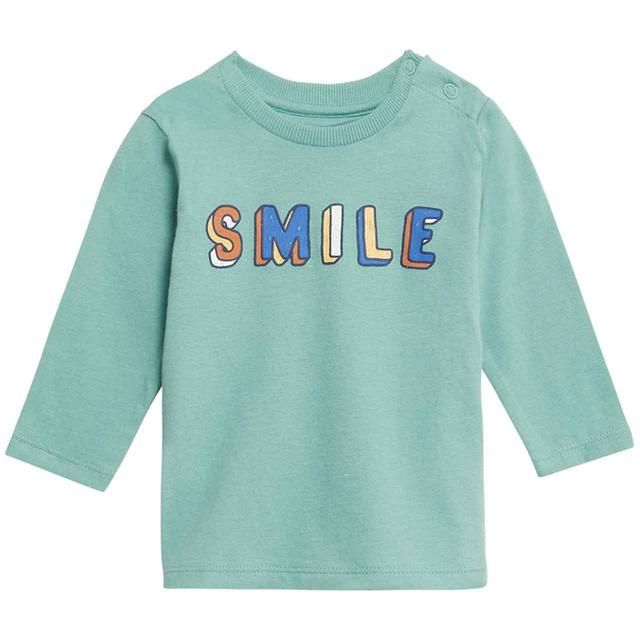 M&amp;amp;S Cotton Smile Slogan Top 6-9 M Sage