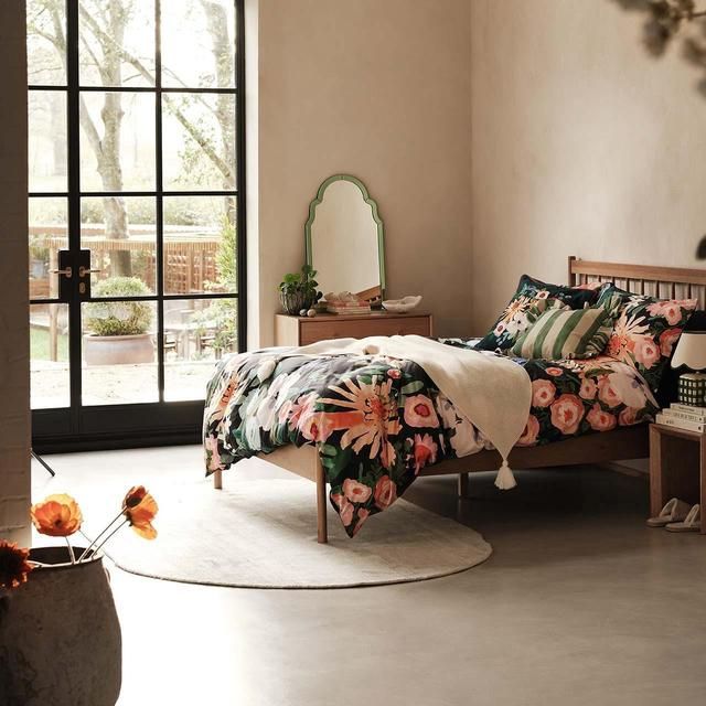 M&amp;amp;S Expressive Floral Placement Bedset Single- King Teal Mix