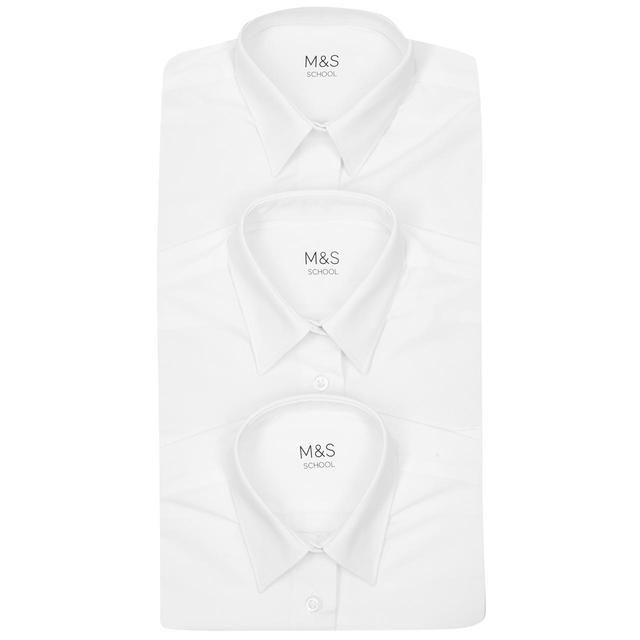 M&amp;amp;S Girls 3pk Easy Iron School Blouses 4-14 Years White