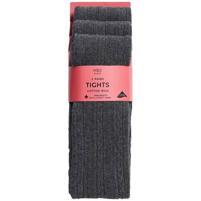 M&amp;amp;S Girls Cable Knit Tights 2-7 Years Grey