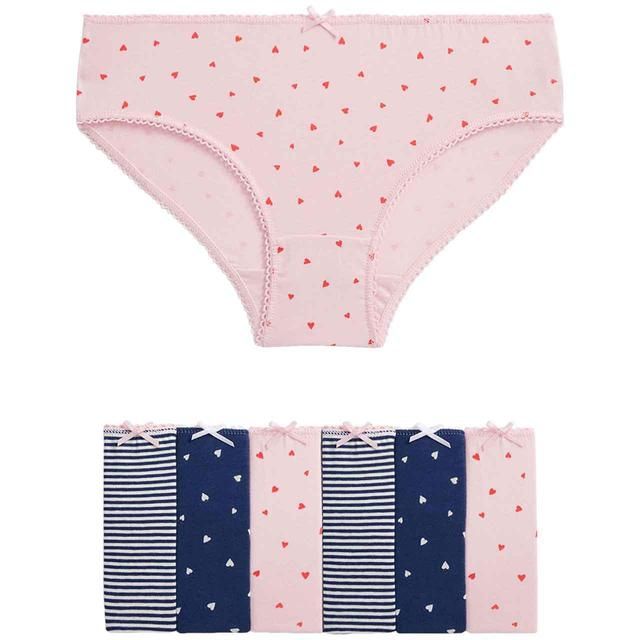 M&amp;amp;S Girls Cotton Rich Stripes &amp;amp; Hearts Knickers 2-12 Years 7 Pack
