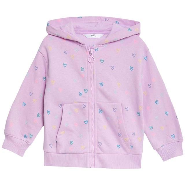 M&amp;amp;S Girls Cotton Rich Zip Hoodie 2-7 Years Pink