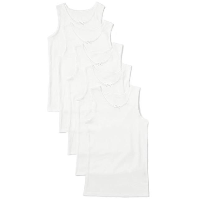 M&amp;amp;S Girls Cotton Vests 5 Pack 2-10 Years White