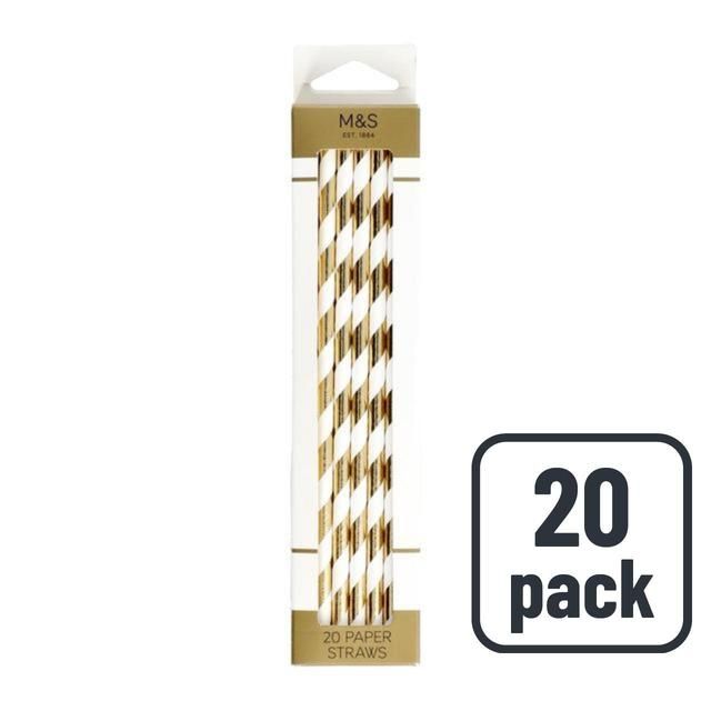 M&amp;amp;S Gold &amp;amp; White Striped Paper Straws   20 per pack