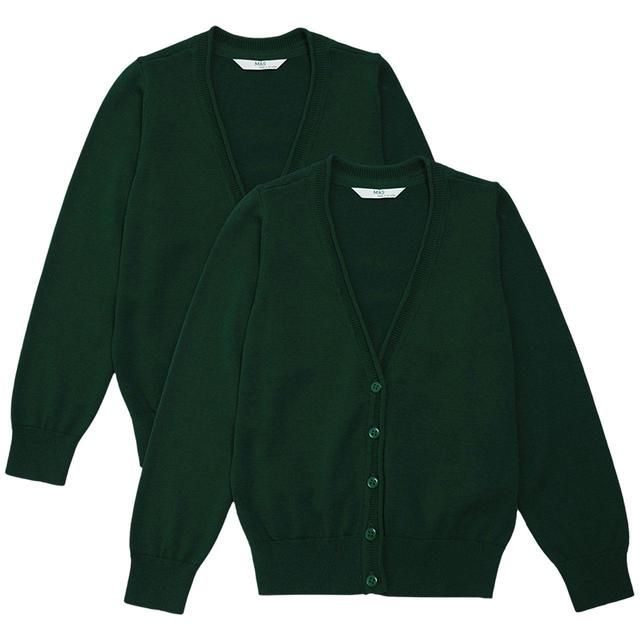 M&amp;amp;S Green 2pk Cotton Cardigan with Staynew 3-14 Years