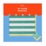 M&amp;amp;S Green &amp;amp; White Striped Paper Napkins   20 per pack