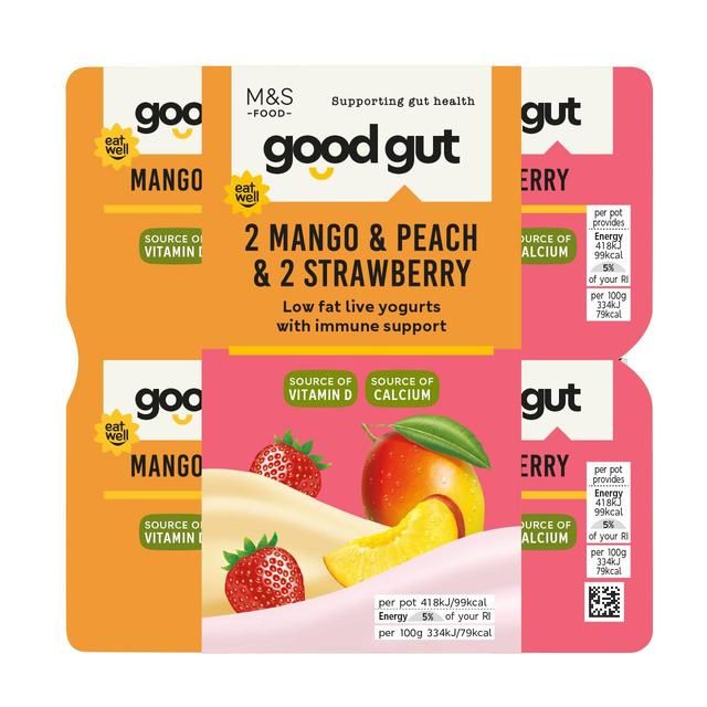 M&amp;amp;S Gut Health Mango &amp;amp; Peach &amp;amp; Strawberry Yogurt    4 x 125g