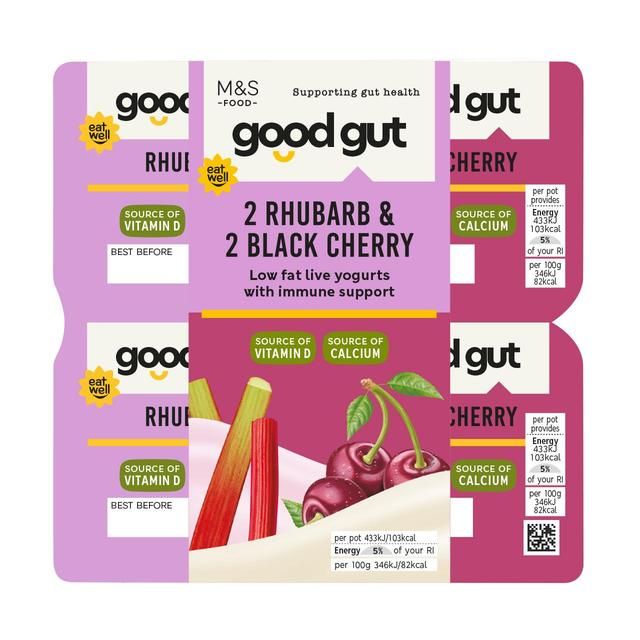 M&amp;amp;S Gut Health Rhubarb &amp;amp; Cherry Live Yogurt    4 x 125g