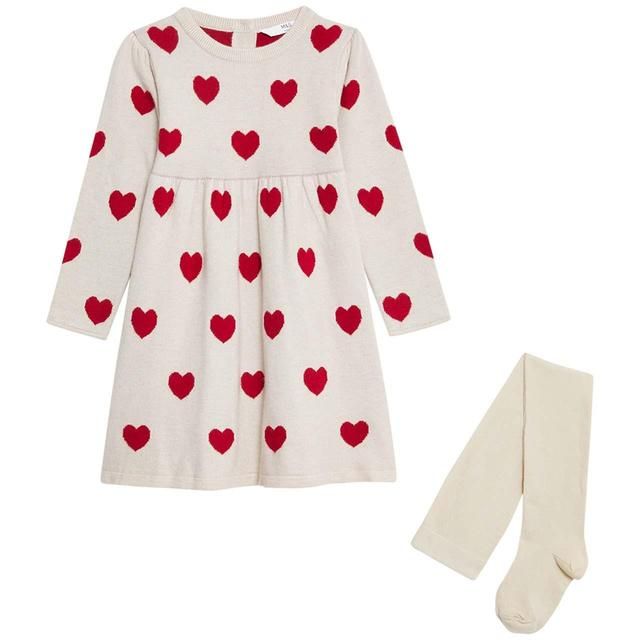 M&amp;amp;S Heart Knit Dress 2-8 Years Red Mix