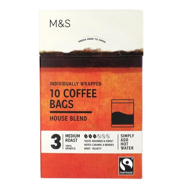 M&amp;amp;S Individually Wrapped House Blend Coffee Bags   10 x 7.5g