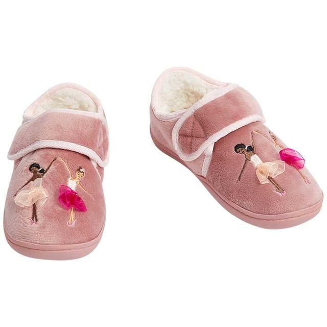 M&amp;amp;S Kids Ballerina Riptape Slippers Size 6-12 Pink