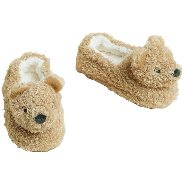 M&amp;amp;S Kids Spencer Bear Slippers Size 6-12 Light Brown