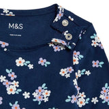 M&amp;amp;S Long Sleeve Floral Print Dress Navy 0-3 Years