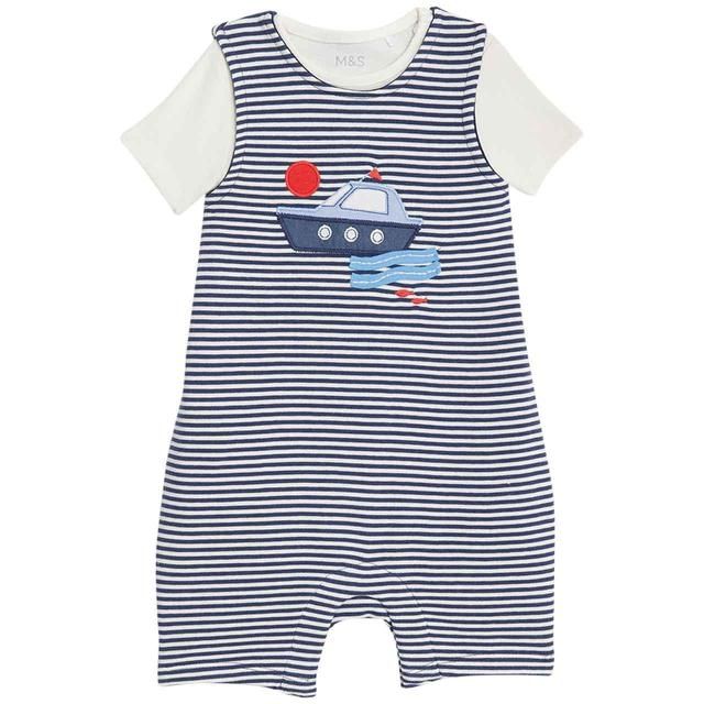 M&amp;amp;S Nautical Short Romper &amp;amp; Bodysuit Set 0-3 Years Navy